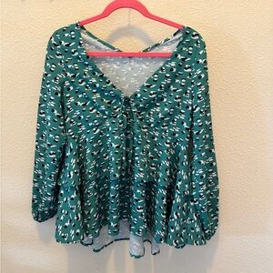 Teal Patterned Women's Blouse